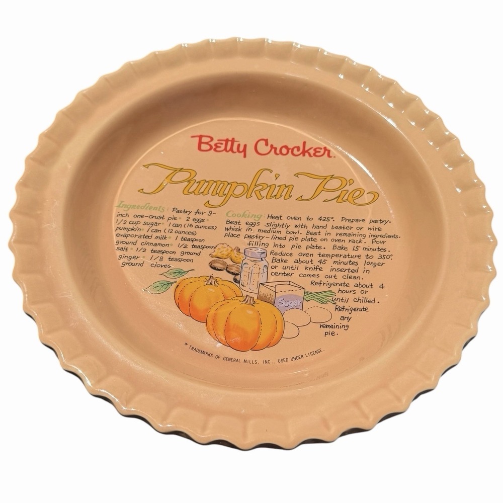 Vintage Betty Crocker 11" Ceramic Pumpkin Pie Recipe Deep Pie Dish Plate No Lid